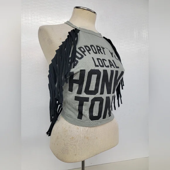 Honky Tonk Fringe Halter Top Upcycled - Picture 2 of 7